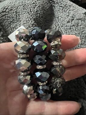 Faceted adjustable crystal Bracelet Set with Rhinestone Spacers